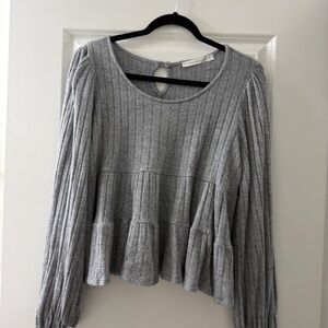 Altar'd State Heather Gray Ribbed Peplum Sweater